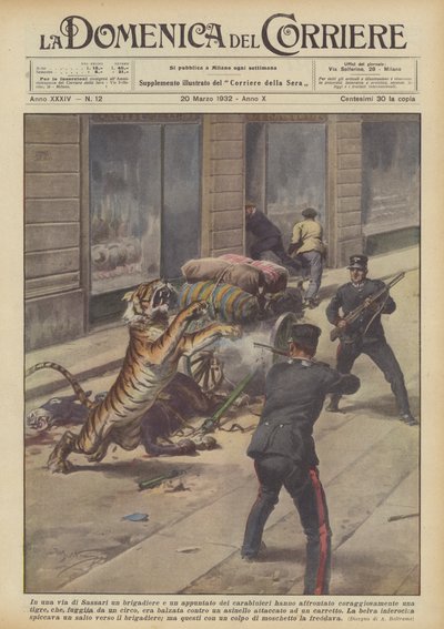 サッサリの通りで、旅団とカラビニエリの警官が直面しましたか？ 作： Achille Beltrame