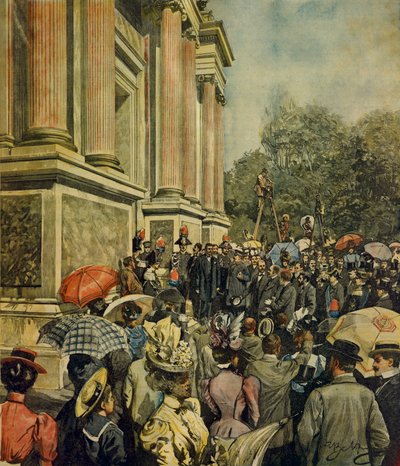 ベニスでの第一回国際美術展の開会式、Achille Beltrame（1871-1945）、1899年4月30日のLa Domenica del Corriereより。 作： Achille Beltrame