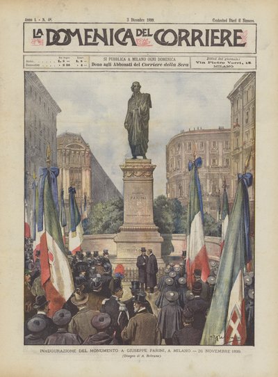 1899年11月26日、ミラノでジュゼッペパリーニの記念碑が発足 作： Achille Beltrame