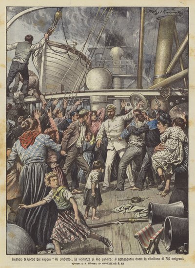 司令官、リオジャネイロ近くの蒸気王ウンベルト王に火をつけた？ 作： Achille Beltrame