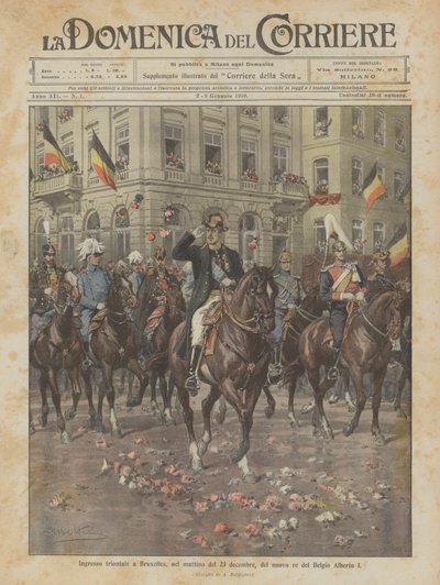 12月23日の朝、ベルギーのアルバート1世の新王のブリュッセルへの勝利 作： Achille Beltrame