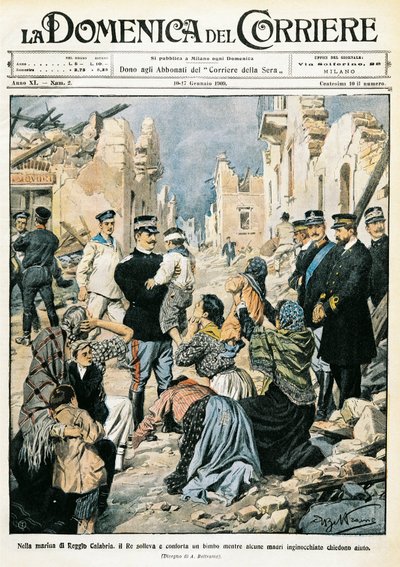 イタリア、ミラノ、イタリア国王訪問 レッジョ・カラブリア 作： Achille Beltrame