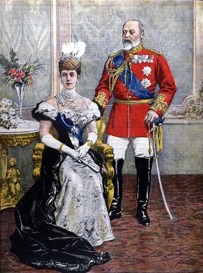 イギリス王エドワード7世（1841-1910）とアレクサンドラ女王（1902年） illustration by Achilles Beltrame 作： Achille Beltrame