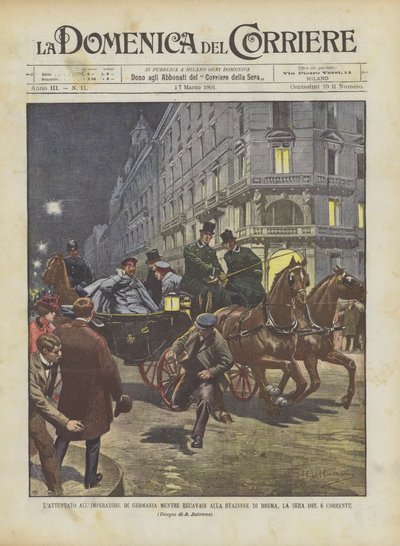 6日の夜にブレーメンの駅に行く途中のドイツ皇帝への攻撃 作： Achille Beltrame