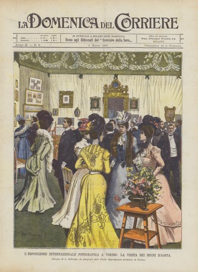 トリノでの国際写真展、アオスタ公爵の訪問 作： Achille Beltrame