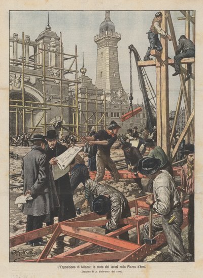 ミラノ展示、ダルミ広場での遊びの様子 作： Achille Beltrame