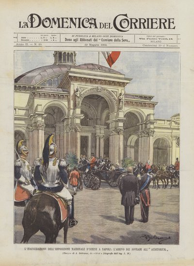 ナポリの国立衛生展の発足、公会堂への主権者の到着 作： Achille Beltrame
