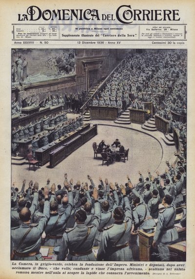 商工会議所は、灰緑色で、帝国の創設を祝います 作： Achille Beltrame