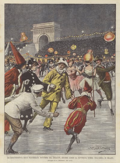 先週ミラノアリーナで行われた氷上で特徴的な夜の仮面パーティー 作： Achille Beltrame