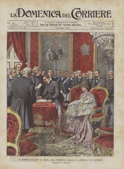 11月23日、クイリナーレでマファルダ王女の出生証明書の授与式 作： Achille Beltrame