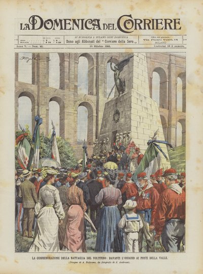 渓谷の橋の納骨堂の前で、ヴォルトゥルノの戦いの記念 作： Achille Beltrame