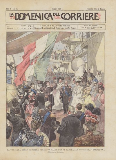 サルデーニャの女性から与えられた旗の戦艦サルデーニャへの配達 作： Achille Beltrame