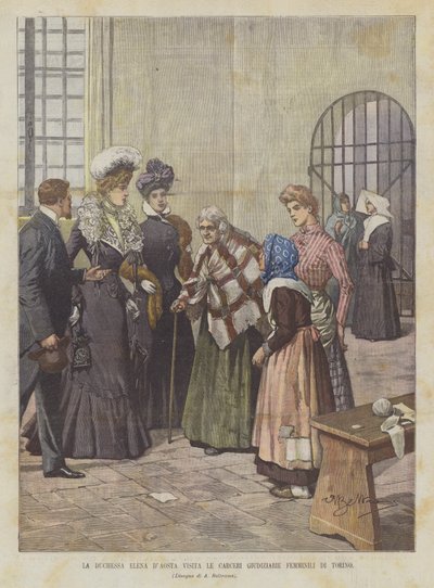 エレナダオスタ公爵夫人、トリノの女性司法刑務所を訪問 作： Achille Beltrame