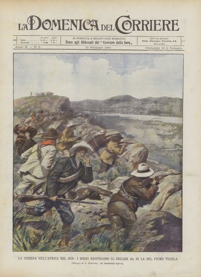 南部アフリカでの戦争、ボーアーズはトゥゲラ川を越えてイギリス軍を撃退 作： Achille Beltrame