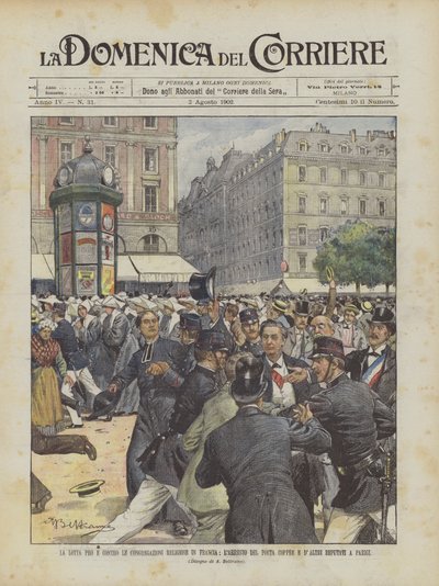 フランスの信徒会衆との闘い、パリでの詩人コピーの逮捕およびその他の代理 作： Achille Beltrame