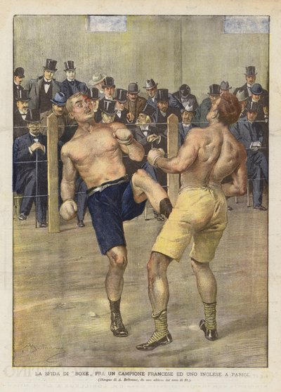 パリでフランス人とイギリス人のチャンピオンの間のボクシングの挑戦 作： Achille Beltrame