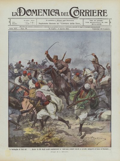 シディ・アリの戦い？トルコの兵士がアラブの戦闘機の列の後ろに見られましたか？ 作： Achille Beltrame