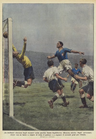 イタリアとイングランドの試合でのアズーリの見事な回復 作： Achille Beltrame