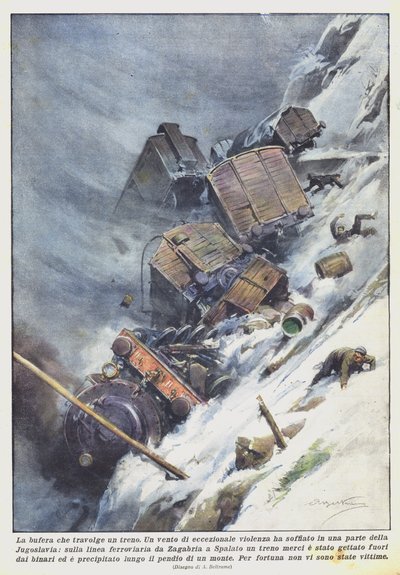 電車を圧倒する嵐 作： Achille Beltrame
