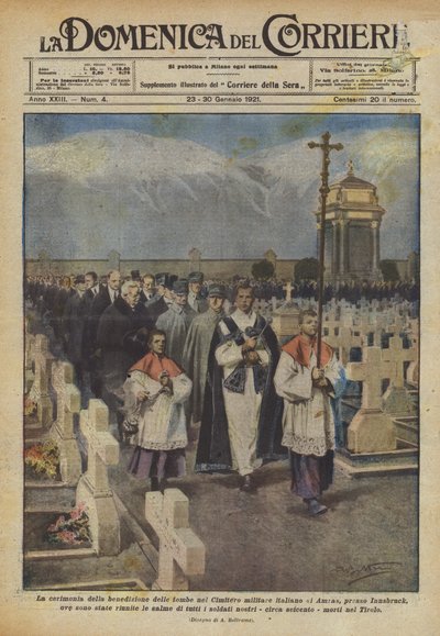 アムラスのイタリア軍墓地で墓を祝福する式典？ 作： Achille Beltrame