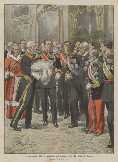 スペイン王位継承者の贈呈式 作： Achille Beltrame