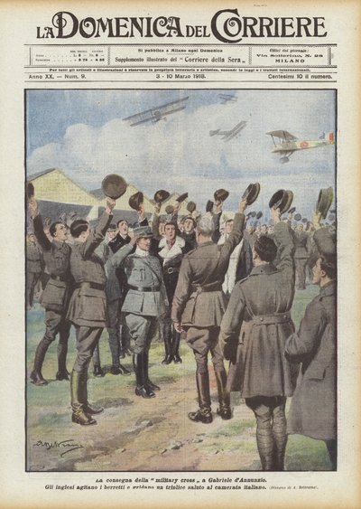 ガブリエレダヌンツィオへの軍の十字架の配達 作： Achille Beltrame