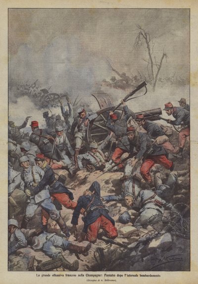 シャンパーニュでの大規模なフランスの攻撃、内部爆撃後の攻撃 作： Achille Beltrame
