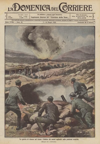 カルストでの塹壕戦、敵陣地への爆薬の影響 作： Achille Beltrame