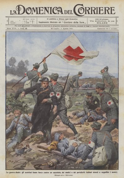 不当な戦争、オーストリア人は司祭、医師、負傷者に対して発砲しますか？ 作： Achille Beltrame