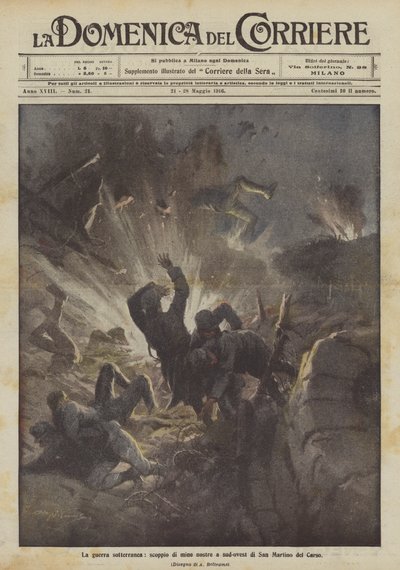 地下戦争、サンマルティーノデルカルソの南西にある鉱山の発生 作： Achille Beltrame