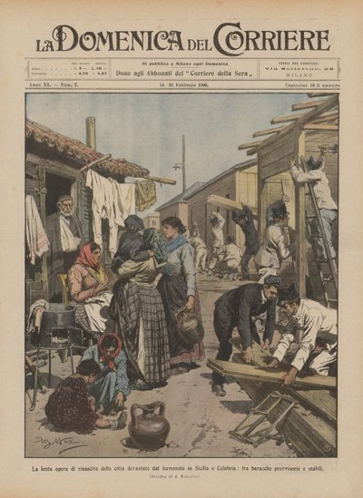 シチリア島とカラブリアの地震で荒廃した都市の復興のゆっくりとした仕事？ 作： Achille Beltrame