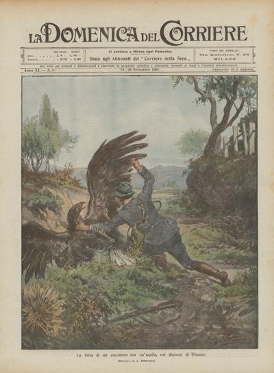 ハンターとワシの戦い、フィレンツェ近郊 作： Achille Beltrame
