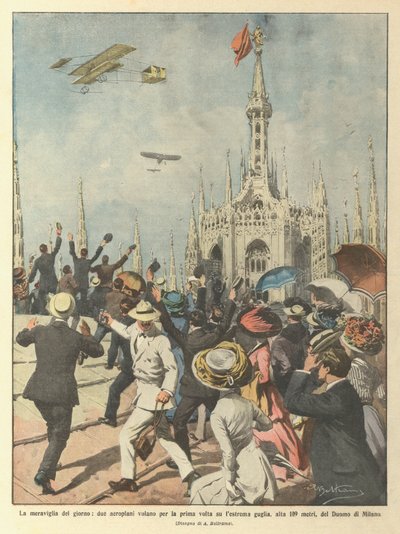 今日の不思議、2つの飛行機が極端な尖塔で初めて飛行していますか？ 作： Achille Beltrame
