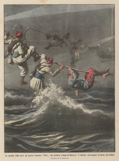 軍隊をモロッコに連れてきたフランスの軍艦Niveの喪失？ 作： Achille Beltrame