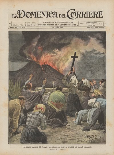 脅迫された村での恐怖と哀れみのエピソード、ベスビオ火山の最近の噴火 作： Achille Beltrame