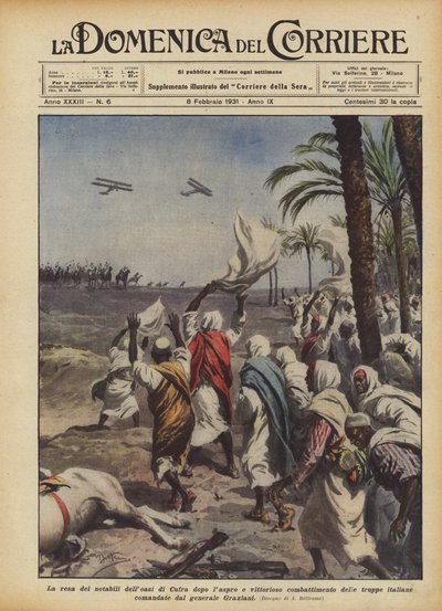軍隊の激しく勝利した戦いの後のクフラオアシスの著名人の降伏？ 作： Achille Beltrame