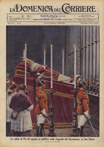 サンピエトロのサクラメントチャペルで公開されたピウス11世の遺体 作： Achille Beltrame