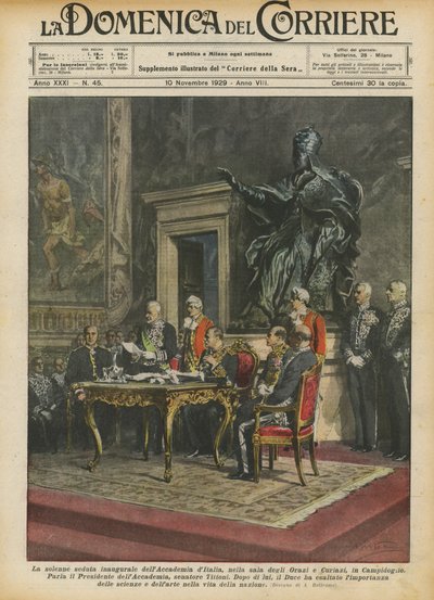 国会議事堂で、オラジとキュリアージのホールでのイタリアのアカデミーの荘厳な最初のセッション 作： Achille Beltrame