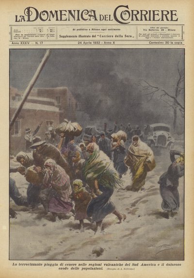 南米の火山地域における恐ろしい灰雨と痛みを伴う人口の流出 作： Achille Beltrame
