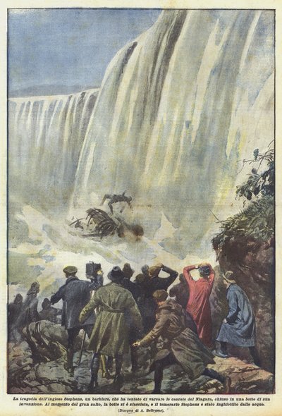 ナイアガラの滝を渡ろうとした理髪師のイギリス人スティーブンスの悲劇？ 作： Achille Beltrame