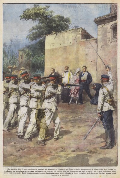 メキシコでの結婚式の悲劇的な終わり 作： Achille Beltrame
