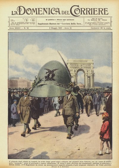 休暇中のLadunata degli Alpiniは今年、ジェノヴァのヴィットーリア広場で行われましたか？ 作： Achille Beltrame