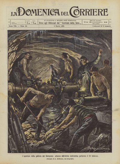 シンプロントンネルの開口部、2月24日に穿孔された最後のダイヤフラムの攻撃 作： Achille Beltrame