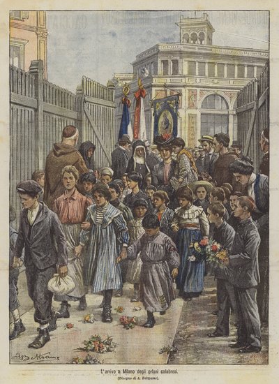 ミラノへのカラブリアの孤児の到着 作： Achille Beltrame