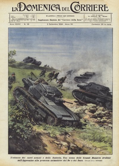 戦車と歩兵の攻撃 作： Achille Beltrame