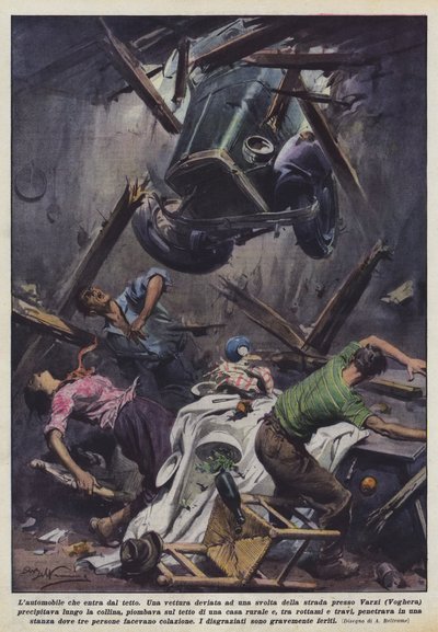 屋上から入ってくる車 作： Achille Beltrame