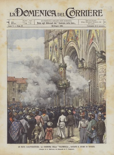 特徴的なフェスティバル、オルヴィエート大聖堂の前でのパロンベラセレモニー 作： Achille Beltrame