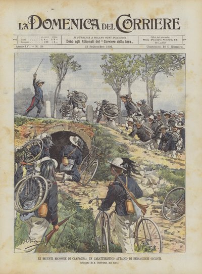 最近の田舎の操縦、サイクリストBersaglieriの特徴的な攻撃 作： Achille Beltrame