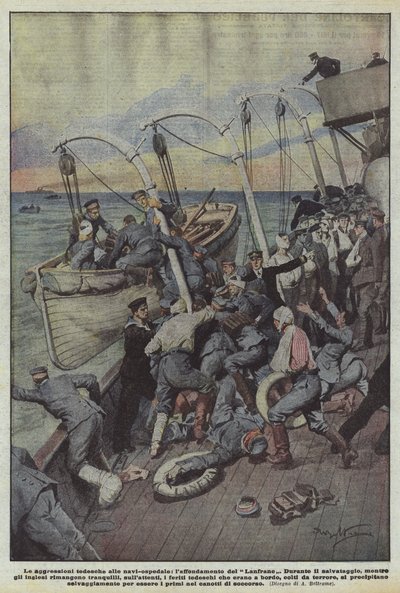 病院船へのドイツの攻撃、ランフランの沈没 作： Achille Beltrame