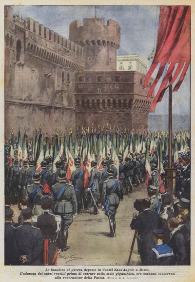 ローマのサンタンジェロ城に置かれた戦争の旗 作： Achille Beltrame